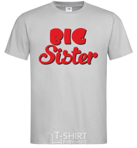 Men's T-Shirt Big sister red inscription grey фото