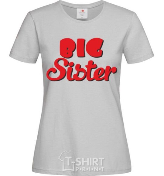 Women's T-shirt Big sister red inscription grey фото