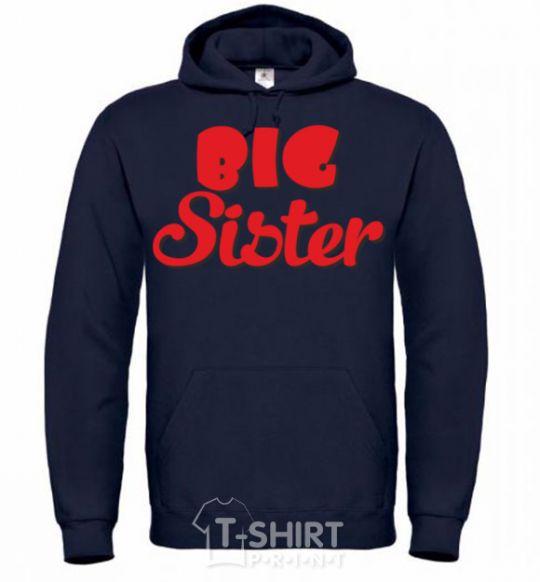 Men`s hoodie Big sister red inscription navy-blue фото