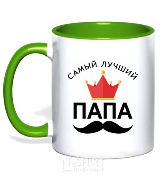 Mug with a colored handle The best dad with a crown kelly-green фото