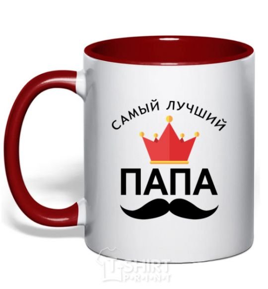 Mug with a colored handle The best dad with a crown red фото
