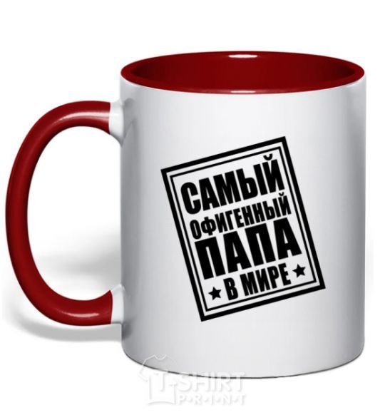 Mug with a colored handle The world's most awesome dad red фото