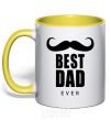 Mug with a colored handle Best dad ever with a moustache yellow фото