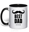 Mug with a colored handle Best dad ever with a moustache black фото