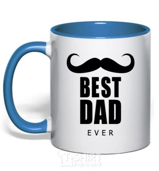 Mug with a colored handle Best dad ever with a moustache royal-blue фото