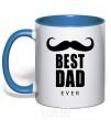 Mug with a colored handle Best dad ever with a moustache royal-blue фото