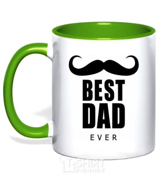 Mug with a colored handle Best dad ever with a moustache kelly-green фото