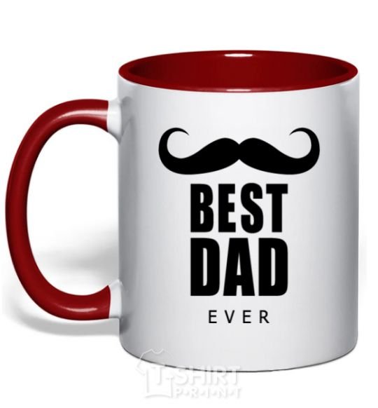 Mug with a colored handle Best dad ever with a moustache red фото