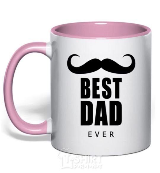 Mug with a colored handle Best dad ever with a moustache light-pink фото