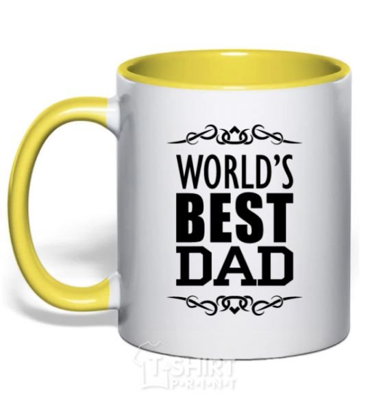 Mug with a colored handle Worlds best dad yellow фото