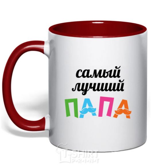 Mug with a colored handle The best daddy ever colored inscription red фото