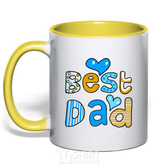 Mug with a colored handle Best dad yellow фото