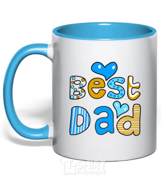 Mug with a colored handle Best dad sky-blue фото