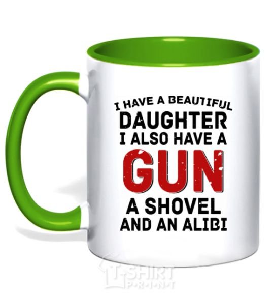 Mug with a colored handle I have a beautiful daughter and a gun kelly-green фото