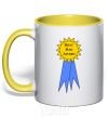 Mug with a colored handle Best dad award yellow фото