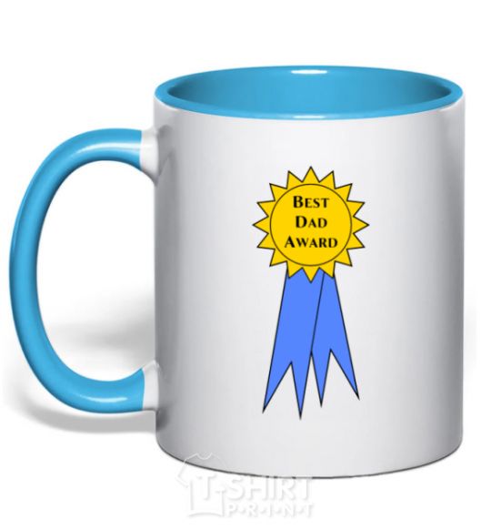 Mug with a colored handle Best dad award sky-blue фото