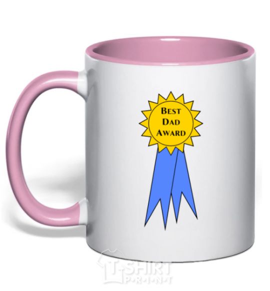Mug with a colored handle Best dad award light-pink фото
