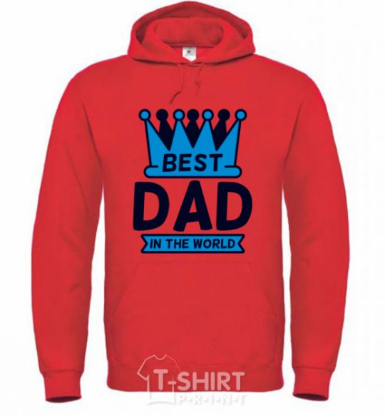 Мужская толстовка (худи) Best dad in the world crown Ярко-красный фото