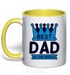 Mug with a colored handle Best dad in the world crown yellow фото