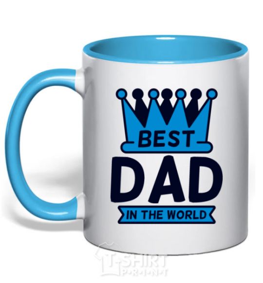 Mug with a colored handle Best dad in the world crown sky-blue фото