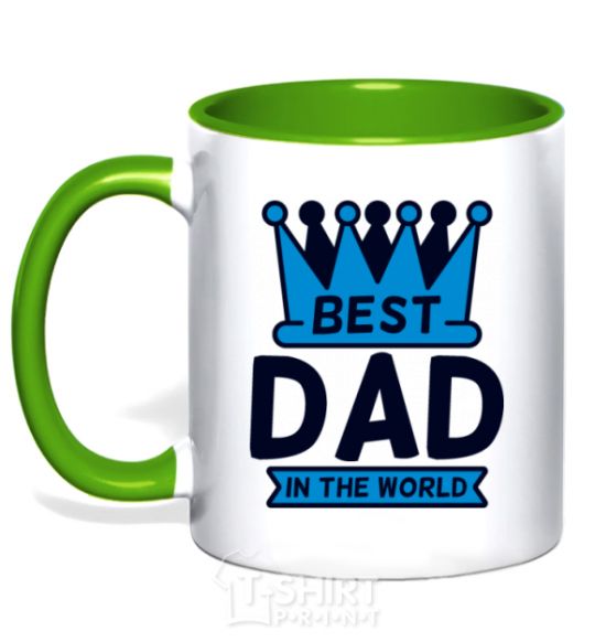 Mug with a colored handle Best dad in the world crown kelly-green фото