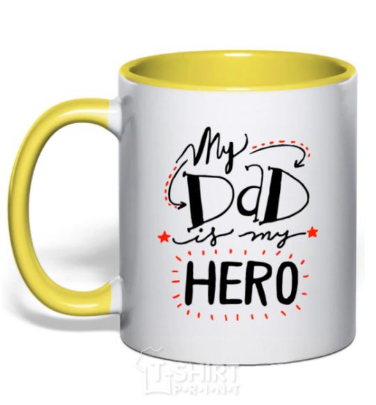 Mug with a colored handle My dad is my hero yellow фото
