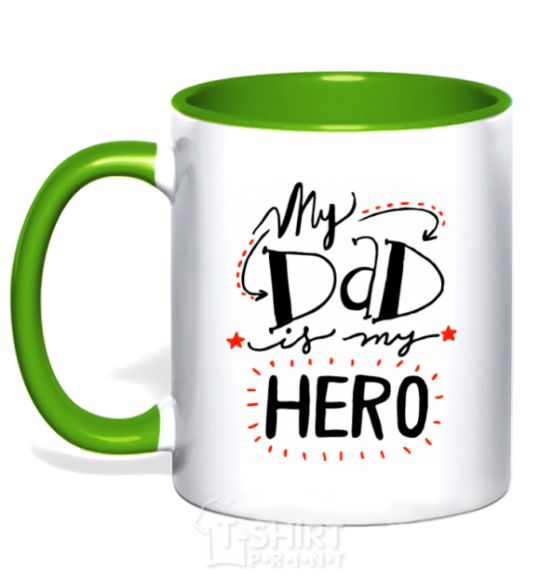 Mug with a colored handle My dad is my hero kelly-green фото
