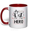Mug with a colored handle My dad is my hero red фото