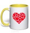 Mug with a colored handle Heart with heart yellow фото