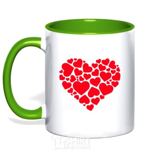 Mug with a colored handle Heart with heart kelly-green фото