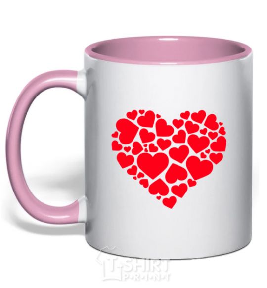Mug with a colored handle Heart with heart light-pink фото
