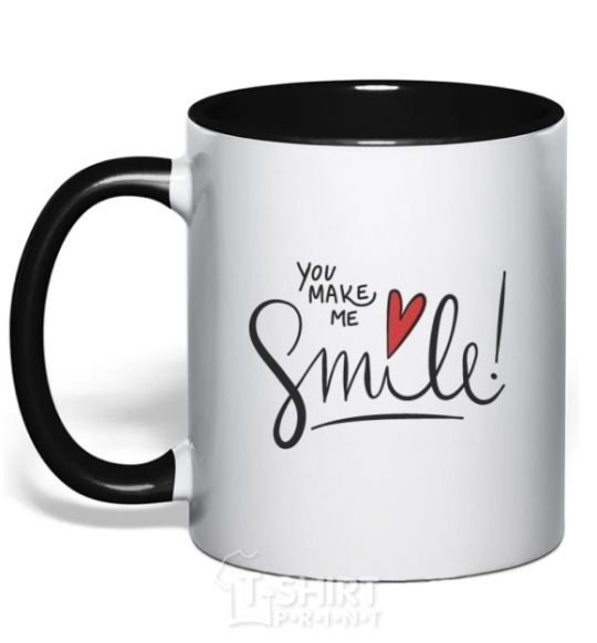 Mug with a colored handle You make me smile black фото
