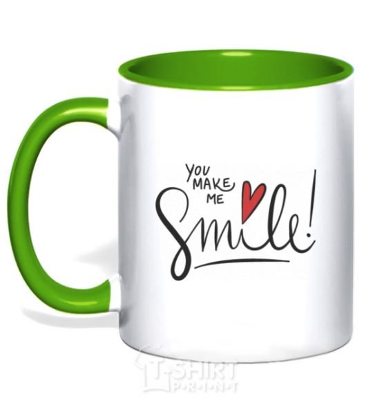 Mug with a colored handle You make me smile kelly-green фото