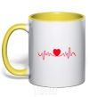 Mug with a colored handle Heart rate yellow фото