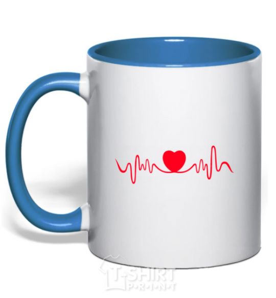 Mug with a colored handle Heart rate royal-blue фото