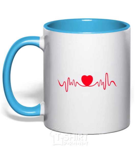 Чашка с цветной ручкой Сердце пульс Голубой фото