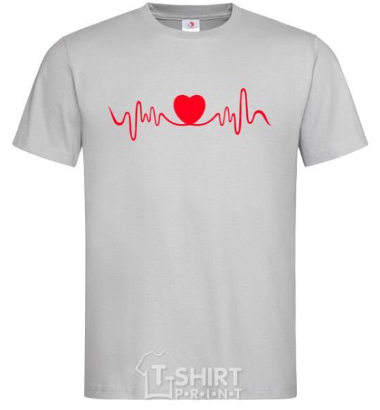 Мужская футболка Сердце пульс Серый фото