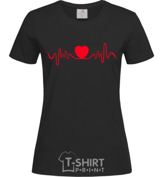 Женская футболка Сердце пульс Черный фото