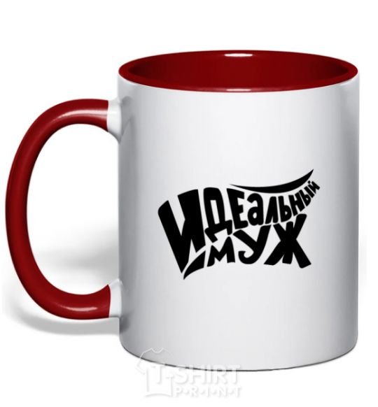 Mug with a colored handle Perfect + Husband red фото
