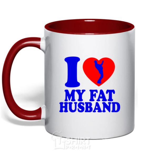 Mug with a colored handle I love my fat husband red фото