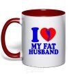 Mug with a colored handle I love my fat husband red фото