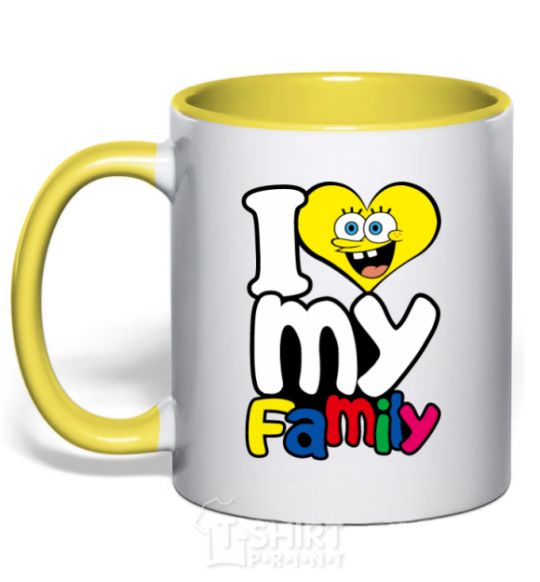 Mug with a colored handle I love my family Dad yellow фото