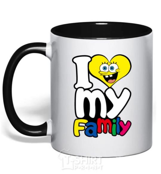 Mug with a colored handle I love my family Dad black фото