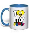 Mug with a colored handle I love my family Dad royal-blue фото