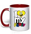 Mug with a colored handle I love my family Dad red фото