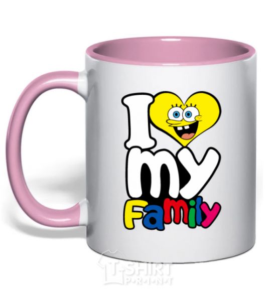 Mug with a colored handle I love my family Dad light-pink фото