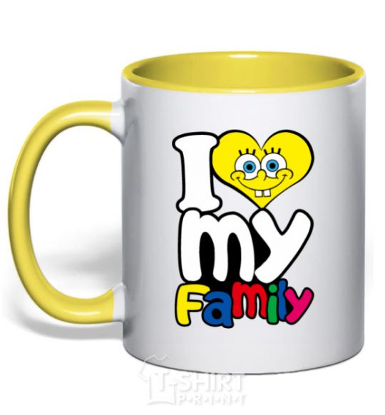 Чашка с цветной ручкой I love my family mom Солнечно желтый фото