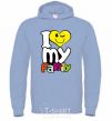 Men`s hoodie I love my family kid sky-blue фото