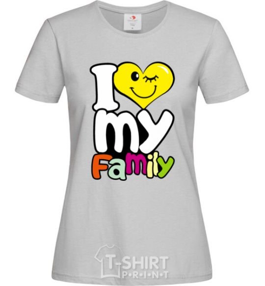 Women's T-shirt I love my family kid grey фото