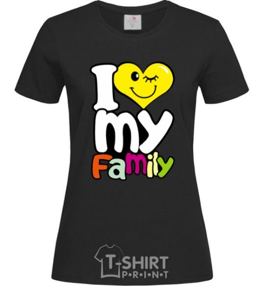 Women's T-shirt I love my family kid black фото